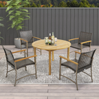 Set of 4 Patio Rattan Dining Chairs with Acacia Wood Armrests