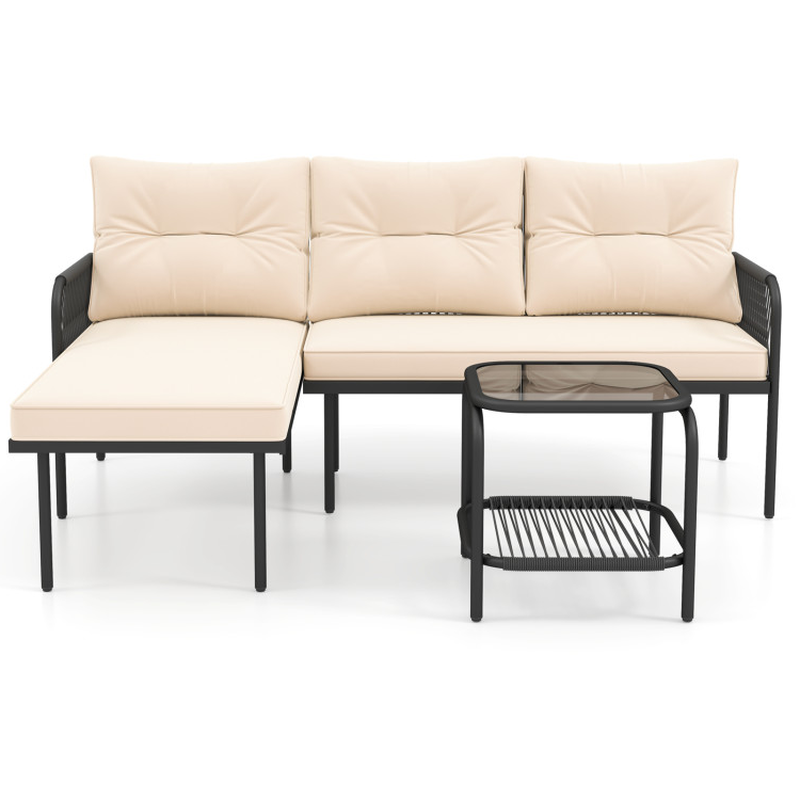 3-Piece L Shaped Patio Furniture Set PE Rattan Sectional Sofas