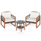 3 Pieces Patio Furniture Set with Tempered Glass Top Table and Soft Cushions