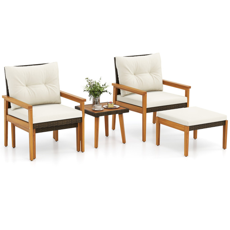5 Piece Rattan Furniture Set with Square Coffee Table