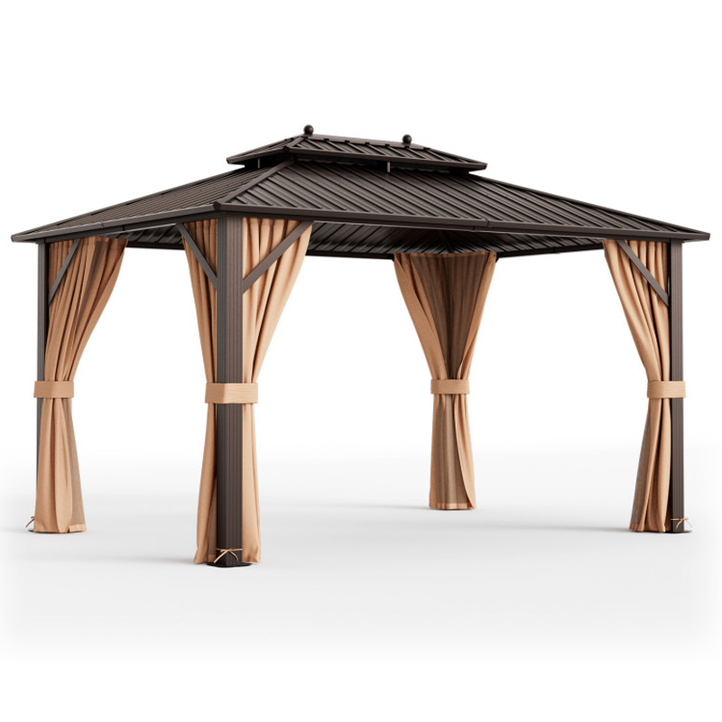 10 X 13 Feet Patio Hardtop Gazebo with Galvanized Steel Double Roof and Netting