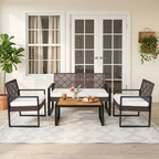 4-Piece Patio Set with Acacia Coffee Table and Wicker Chairs for Backyard