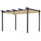 10 X 10 Feet Outdoor Pergola with Retractable Canopy and Metal Columns