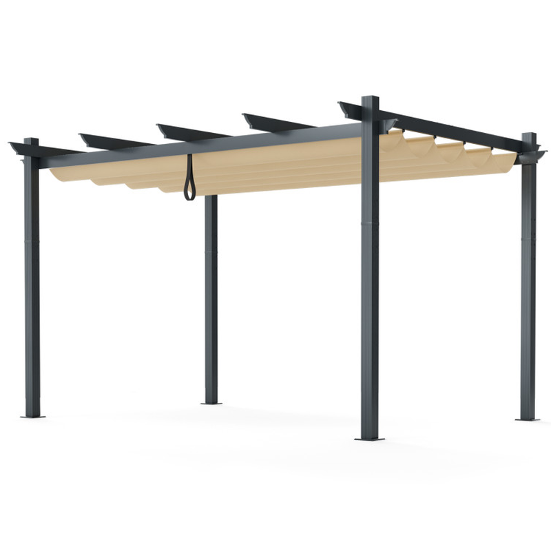 10 X 10 Feet Outdoor Pergola with Retractable Canopy and Metal Columns