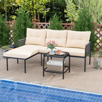 3-Piece L Shaped Patio Furniture Set PE Rattan Sectional Sofas