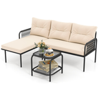 3-Piece L Shaped Patio Furniture Set PE Rattan Sectional Sofas