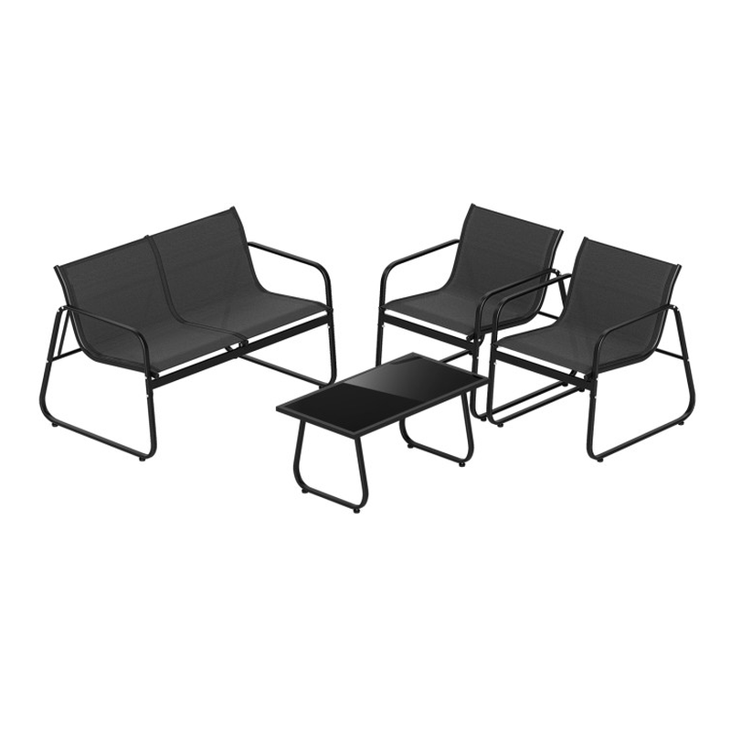 4 Pieces Patio Furniture Set Fabric Lawn Chairs and Loveseat with Glass Coffee Table