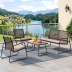 4 Pieces Patio Furniture Set with Acacia Wood Coffee Table and Zippered Cushions