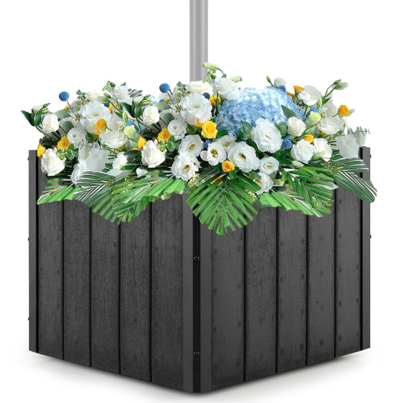 2-In-1 Outdoor Umbrella Base Planter Patio Umbrella Stand with Flower Box