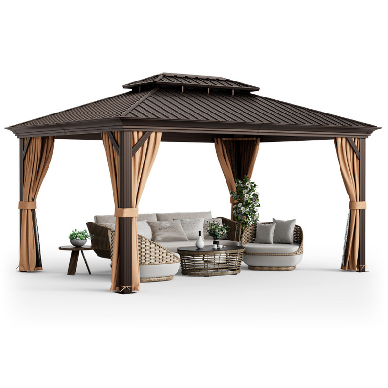 12' X 16' Double-Roof Hardtop Gazebo with Galvanized Steel Roof