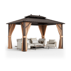 10 X 13 Feet Patio Hardtop Gazebo with Galvanized Steel Double Roof and Netting