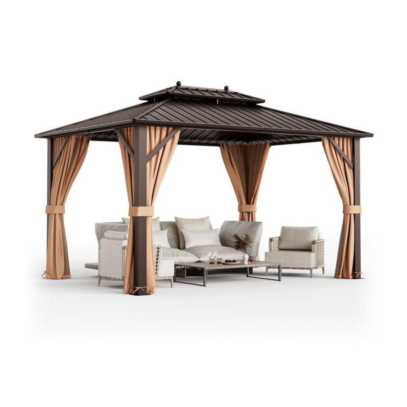 10 X 13 Feet Patio Hardtop Gazebo with Galvanized Steel Double Roof and Netting