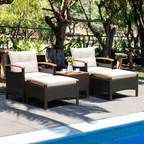 5 Pieces Patio Conversation Set with Cushions Coffee Table and 2 Ottomans