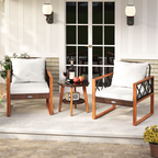 3 Pieces Patio Furniture Set with Tempered Glass Top Table and Soft Cushions