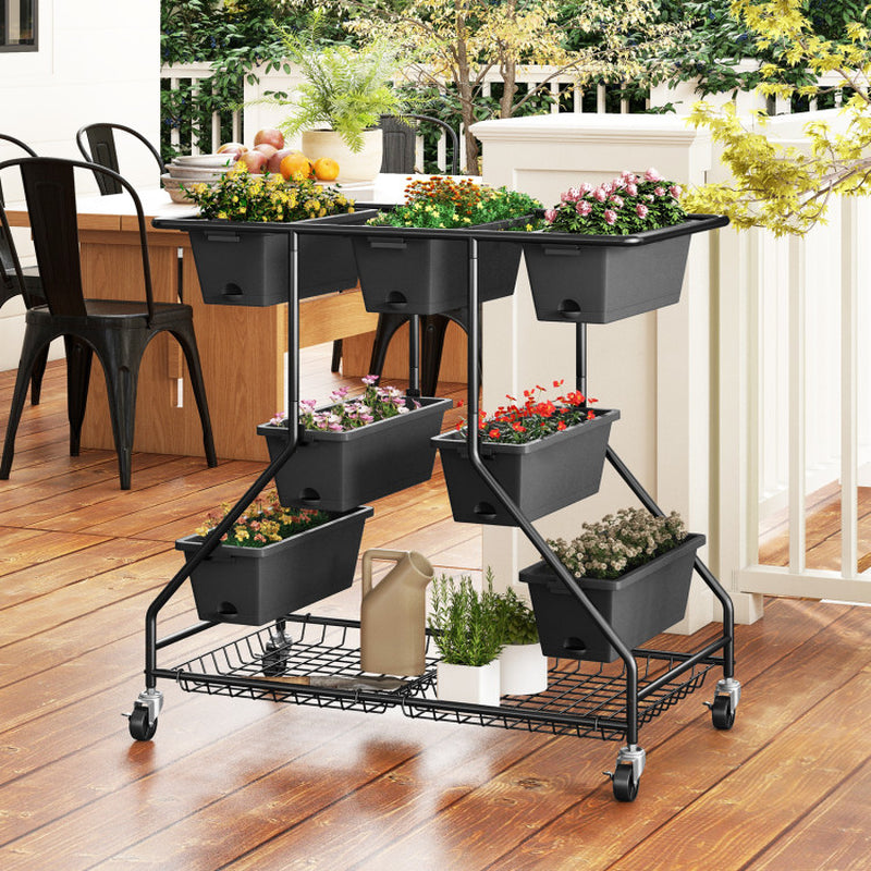 Vertical Raised Garden Bed with 7 Planter Boxes and Storage Baskets