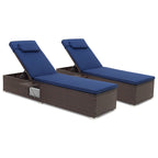PE Rattan Chaise Lounge Set of 2 with 6-Position Adjustable Backrest and Foldable Side Table