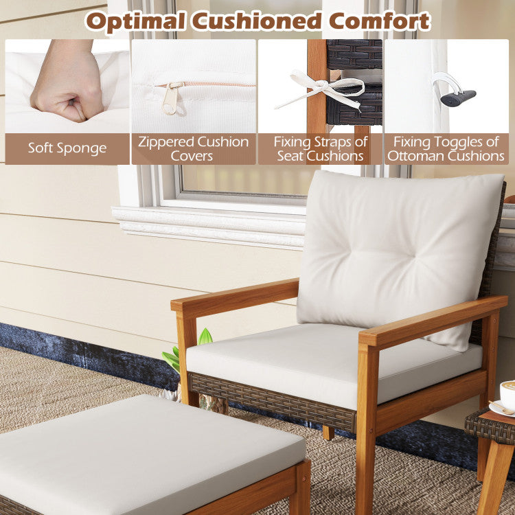 5 Piece Rattan Furniture Set with Square Coffee Table