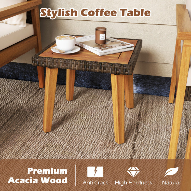 5 Piece Rattan Furniture Set with Square Coffee Table