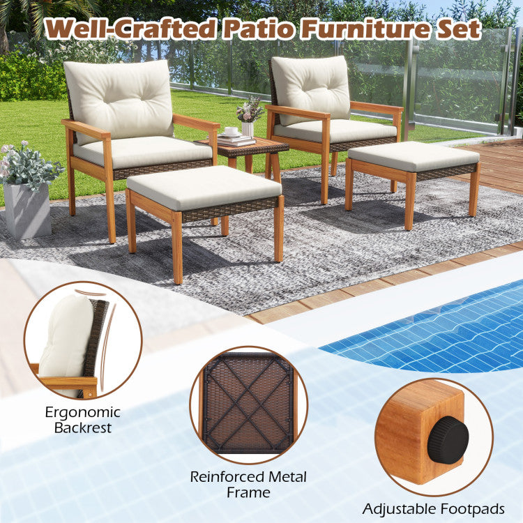 5 Piece Rattan Furniture Set with Square Coffee Table