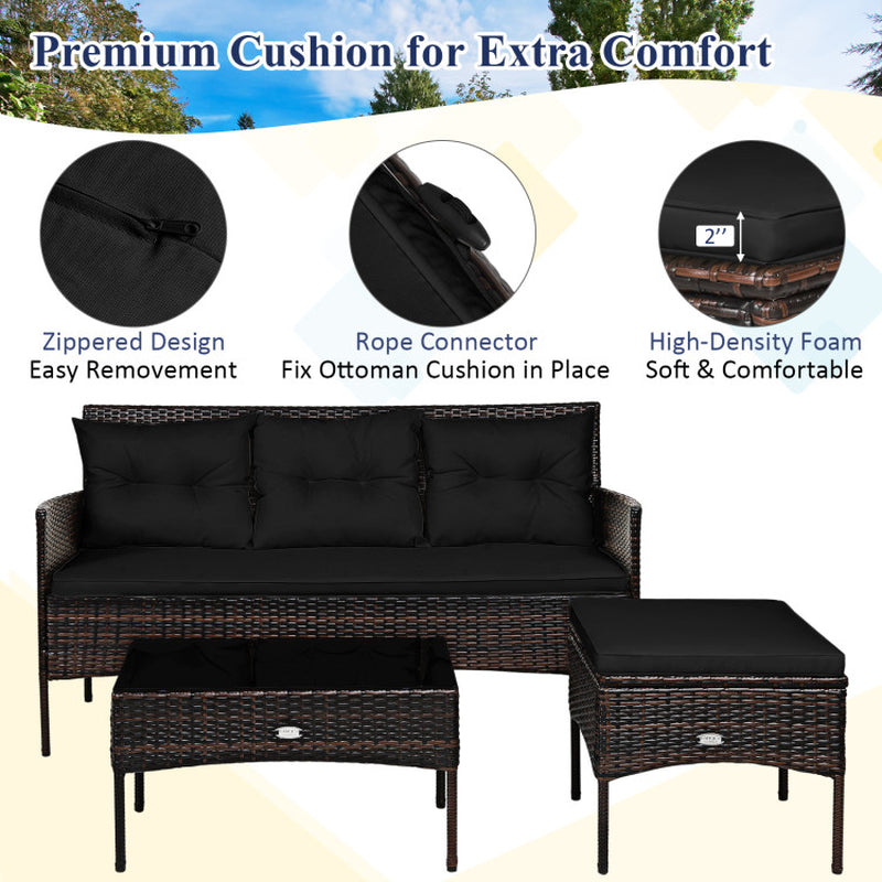 3 Pieces Patio Furniture Sectional Set with 5 Cozy Cushions