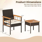 3 Piece Wicker Furniture Set with Acacia Wood Tabletop and Armrest for Balcony
