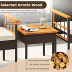 3 Piece Wicker Furniture Set with Acacia Wood Tabletop and Armrest for Balcony