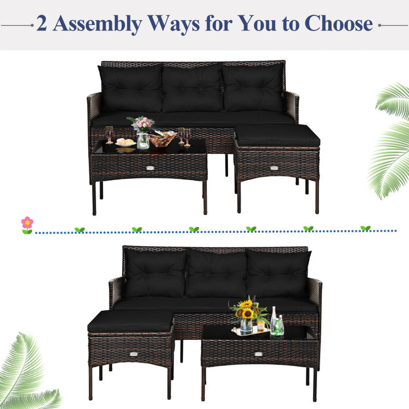 3 Pieces Patio Furniture Sectional Set with 5 Cozy Cushions