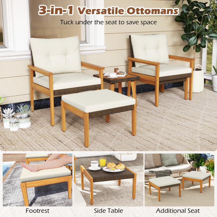 5 Piece Rattan Furniture Set with Square Coffee Table