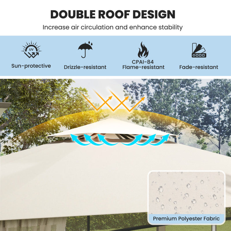 12 X 10 Feet Outdoor Patio Gazebo with Netting and 2-Tier Canopy Roof