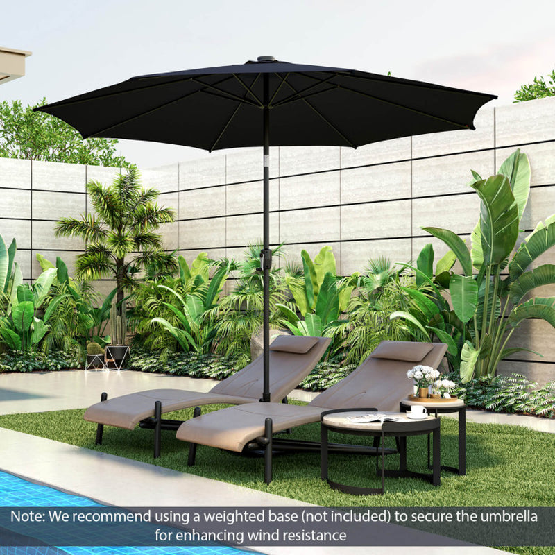 10 ft Solar Patio Umbrella with 112 LED Lights, Tilt Canopy, Crank Handle, Outdoor Market Umbrella for Patio, Garden, Deck & Poolside – StrucHaus