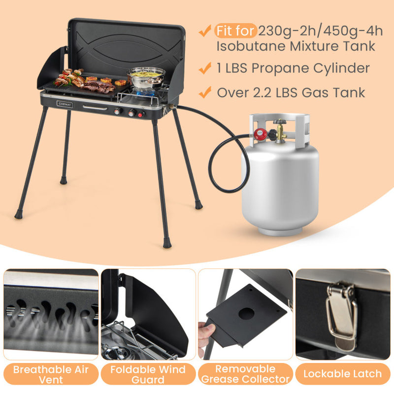 2-In-1 Gas Camping Grill and Stove with 4 Detachable Legs