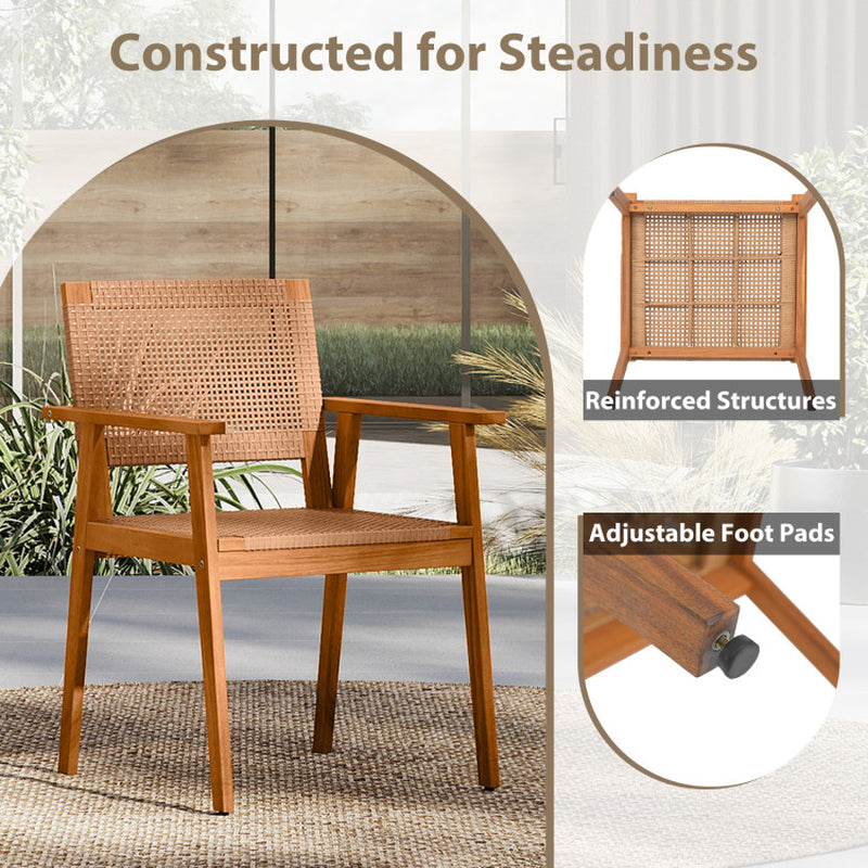 5 Pieces Acacia Wood Dining Set with Outdoor Table and Rattan Chairs for 4 Persons