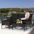 3 Pieces Patio Furniture Sectional Set with 5 Cozy Cushions