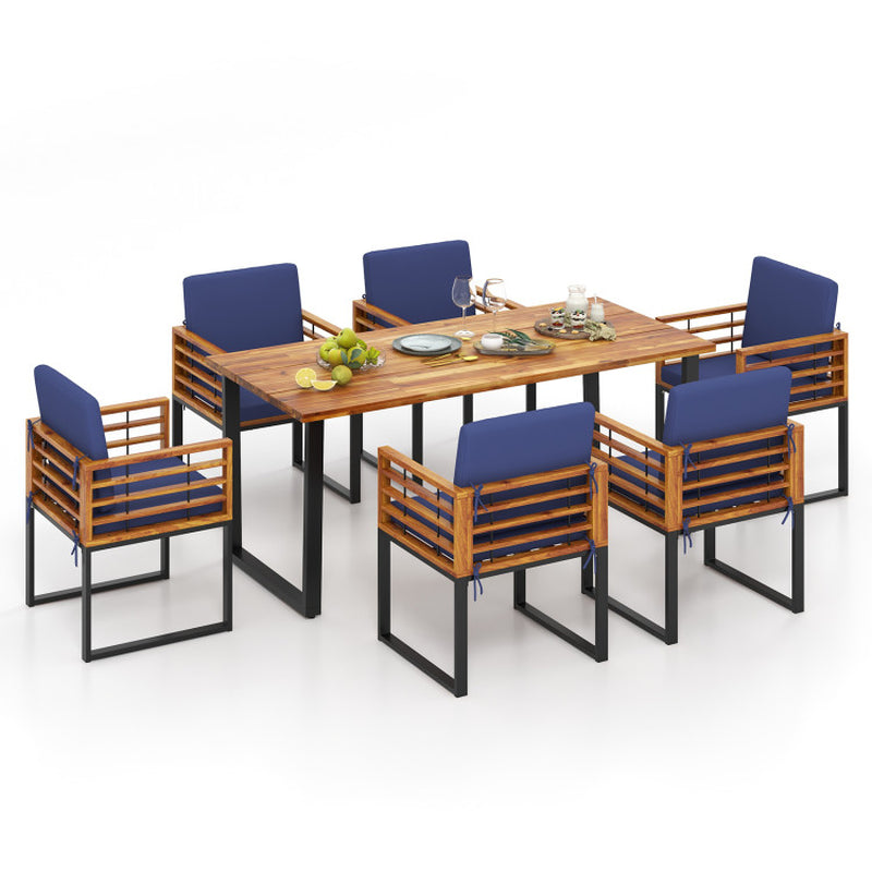 7 Pieces Patio Acacia Wood Dining Chair and Table Set for Backyard and Poolside