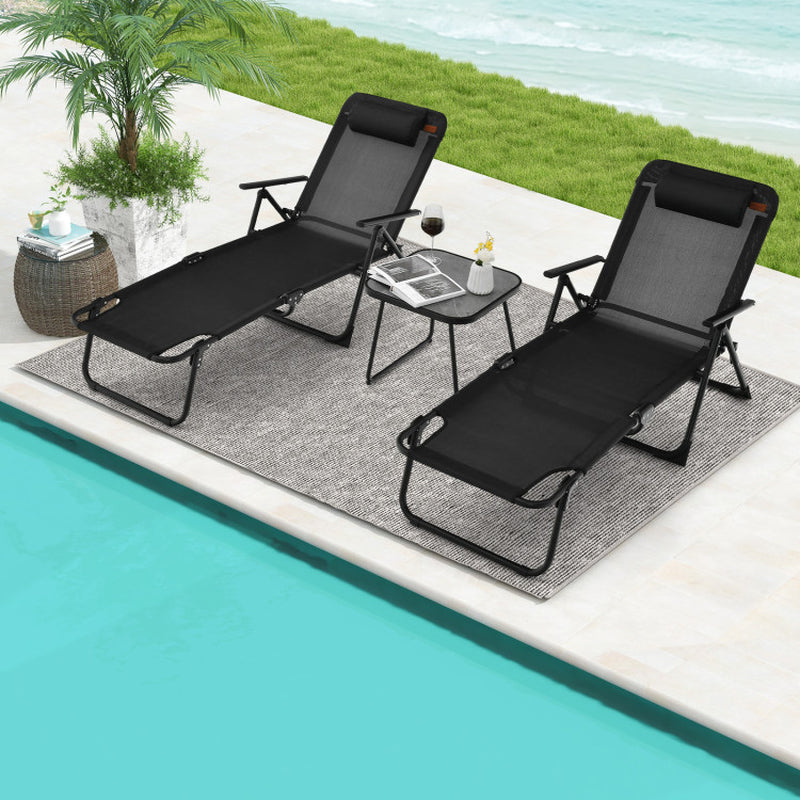 3 Pieces Patio Folding Chaise Lounge Set with PVC Tabletop