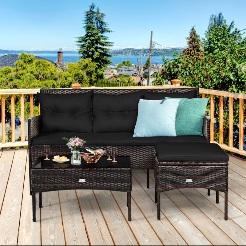 3 Pieces Patio Furniture Sectional Set with 5 Cozy Cushions