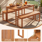 5 Pieces Acacia Wood Dining Set with Outdoor Table and Rattan Chairs for 4 Persons