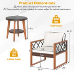 3 Pieces Patio Furniture Set with Tempered Glass Top Table and Soft Cushions