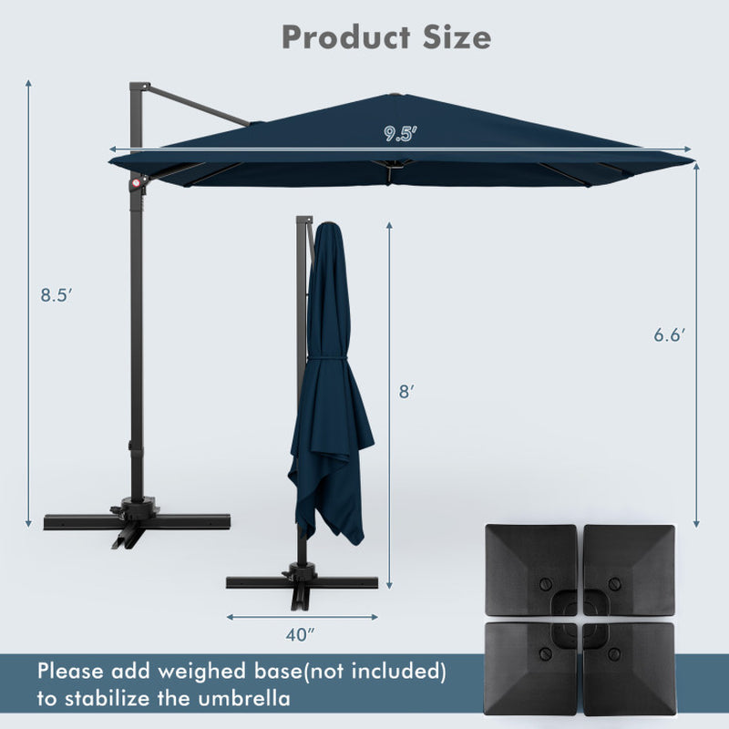 9.5 Feet Square Patio Cantilever Umbrella with 360° Rotation