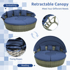 Outdoor PE Wicker round Daybed with Retractable Canopy and Cushions