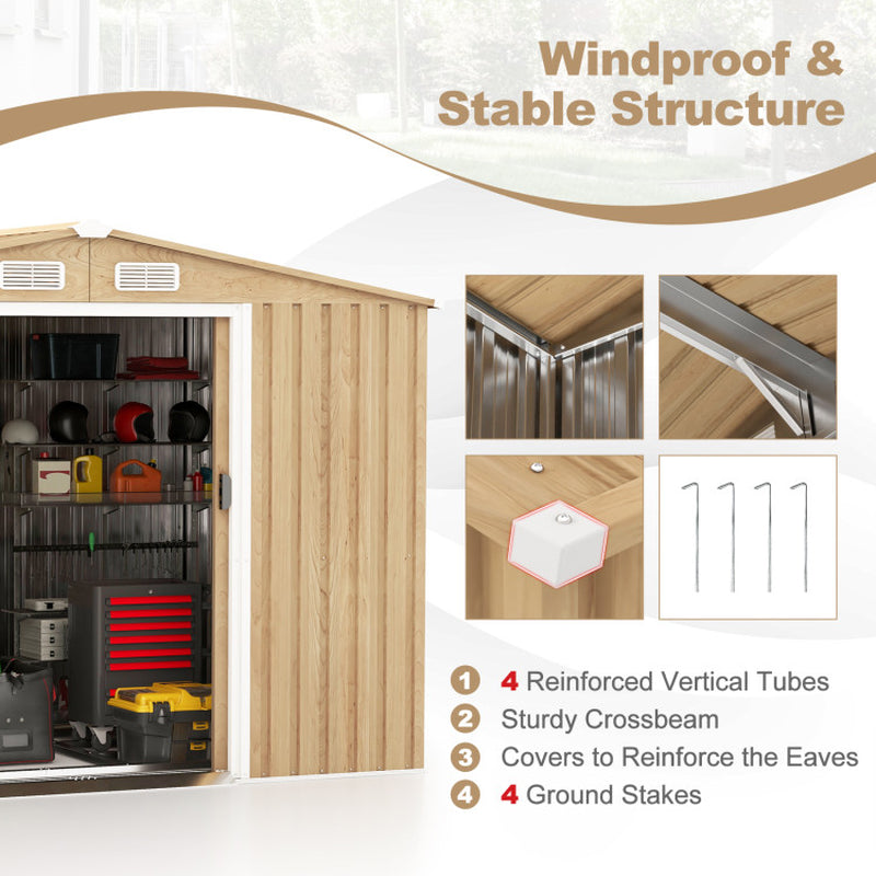 Weather Resistant Galvanized Steel Shed with Tilted Roof for Backyard Garden Patio Lawn