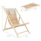 Solid Fir Wood Lounge Chair with 3-Level Adjustable Backrest and Soft Padded Headrest