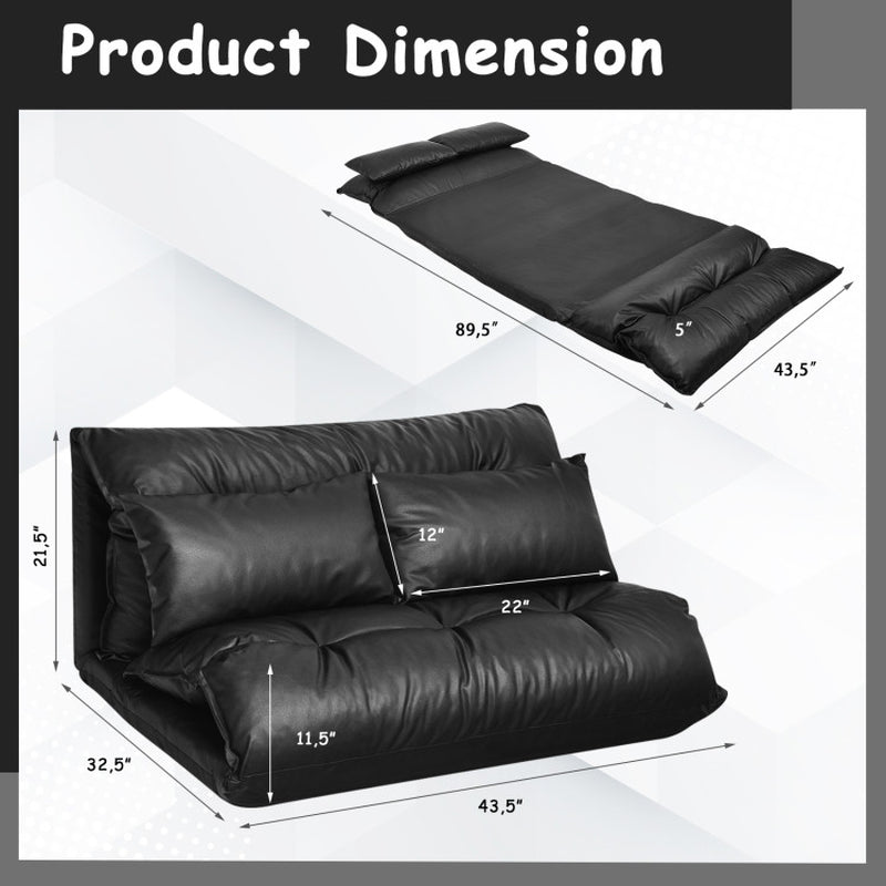Foldable PU Leather Leisure Floor Sofa Bed with 2 Pillows