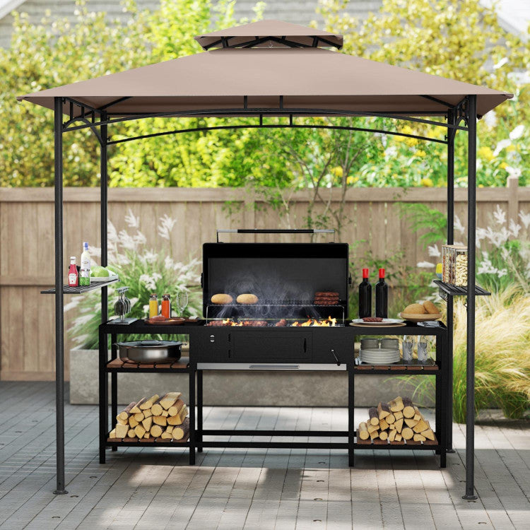 8 X 5 Feet Grill Gazebo with 2 Shelves 6 Hooks and Metal Frame