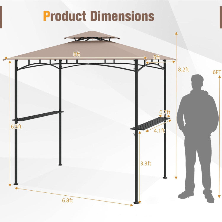 8 X 5 Feet Grill Gazebo with 2 Shelves 6 Hooks and Metal Frame