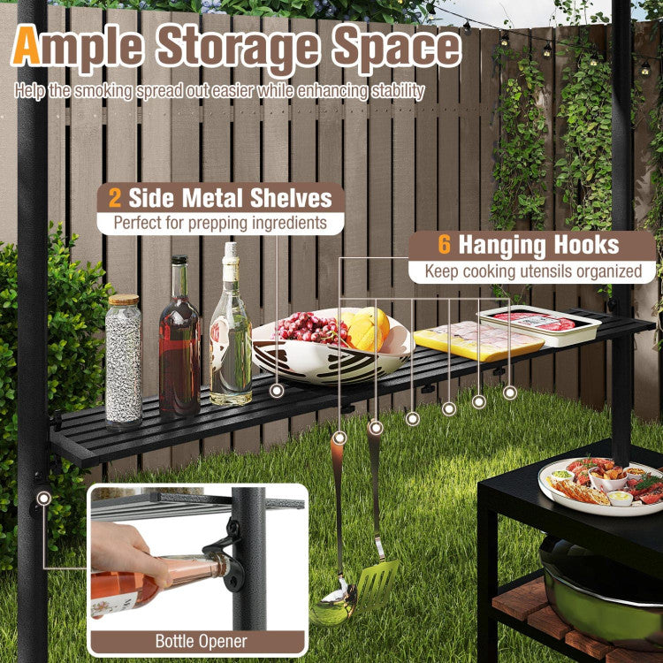 8 X 5 Feet Grill Gazebo with 2 Shelves 6 Hooks and Metal Frame