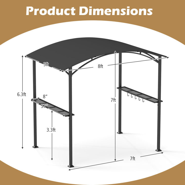 8 X 5 X 7 FT Grill Gazebo Outdoor BBQ Canopy with Metal Frame