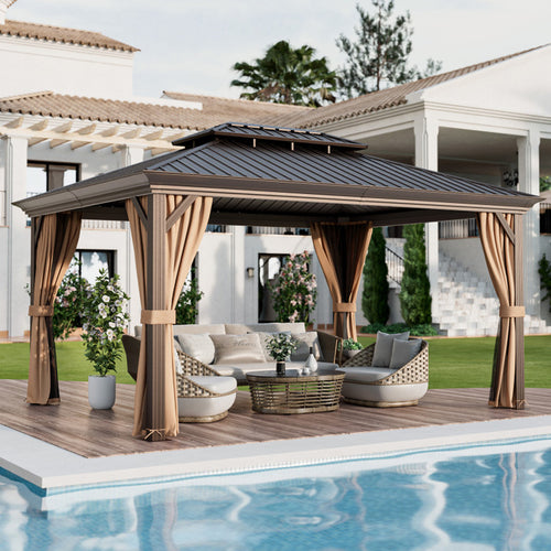 12' X 16' Double-Roof Hardtop Gazebo with Galvanized Steel Roof