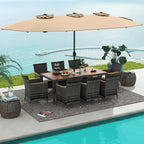 10 Pieces Wicker Outdoor Dining Set for 8 with 15 Feet Patio Umbrella
