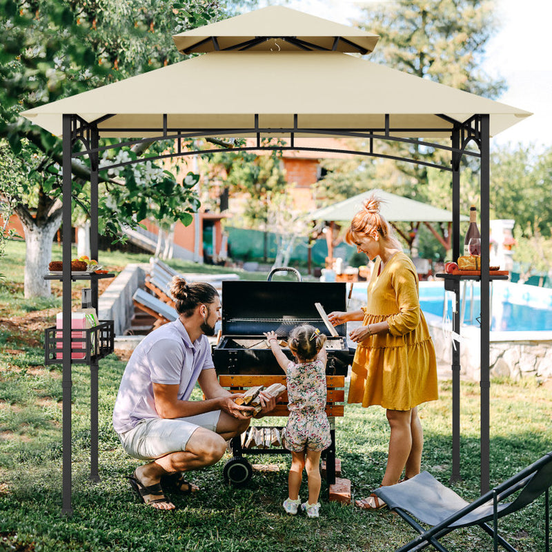8 X 5 Feet Outdoor Grill Gazebo with 2 Side Shelves and 10 Hooks